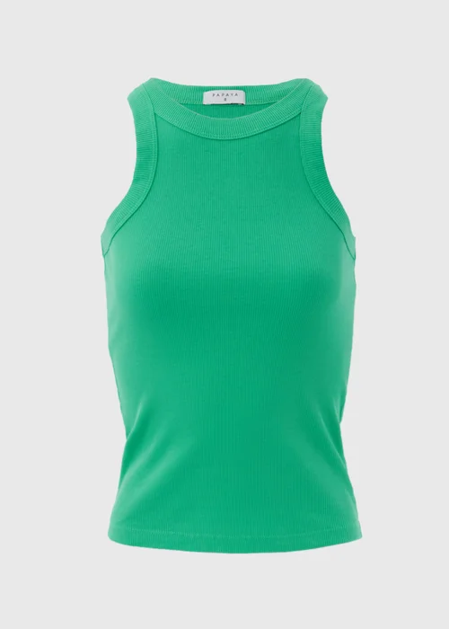 Green Plain High Neck Ribbed Vest - 8 Image 5