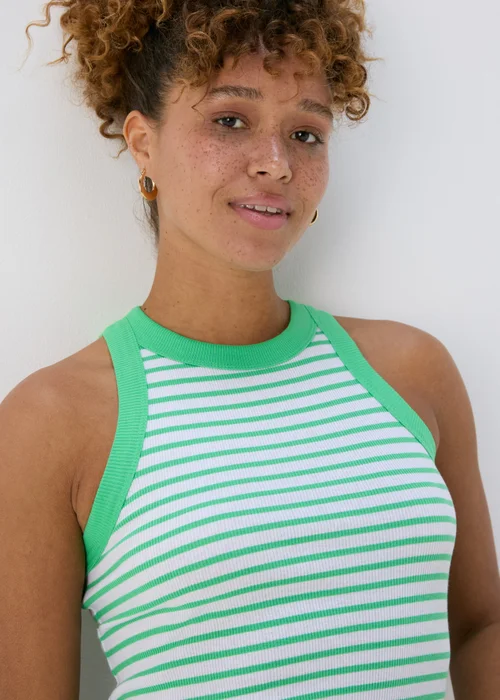 Green & White Stripe High Neck Ribbed Vest - Size 8 Image 3