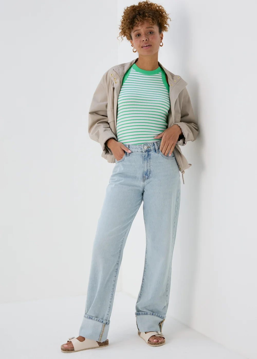 Green & White Stripe High Neck Ribbed Vest - Size 8 Image 4