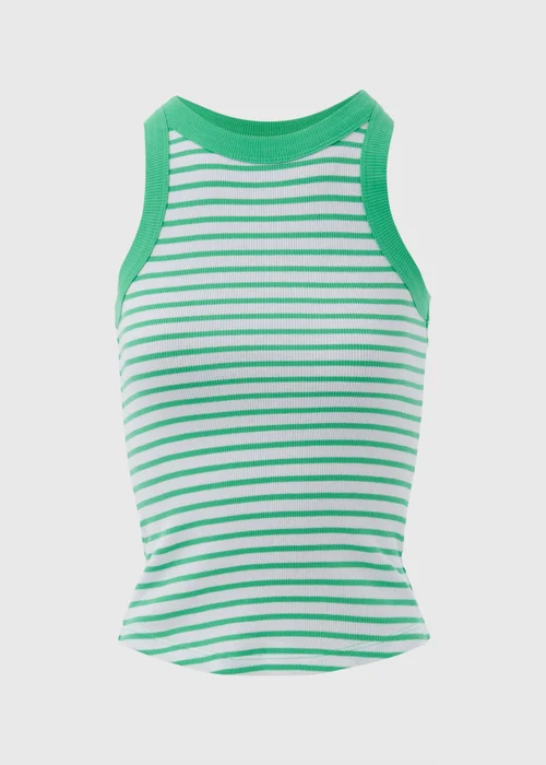 Green & White Stripe High Neck Ribbed Vest - Size 8 Image 5