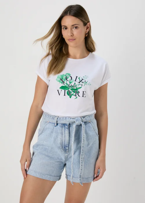 White Floral Print Slogan T-Shirt - S Image 3