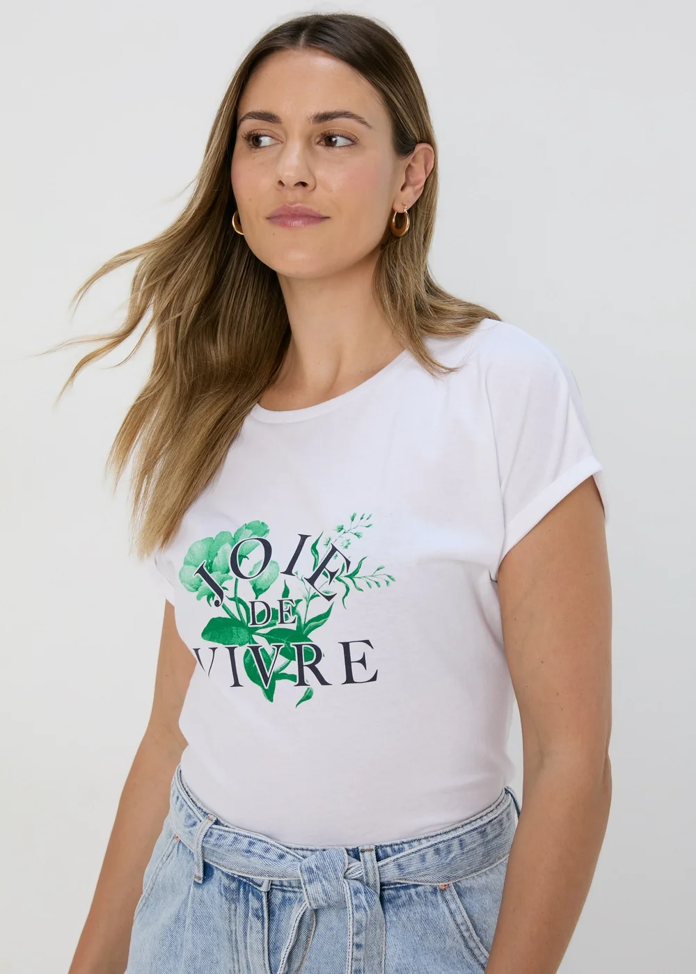 White Floral Print Slogan T-Shirt - S Image 1