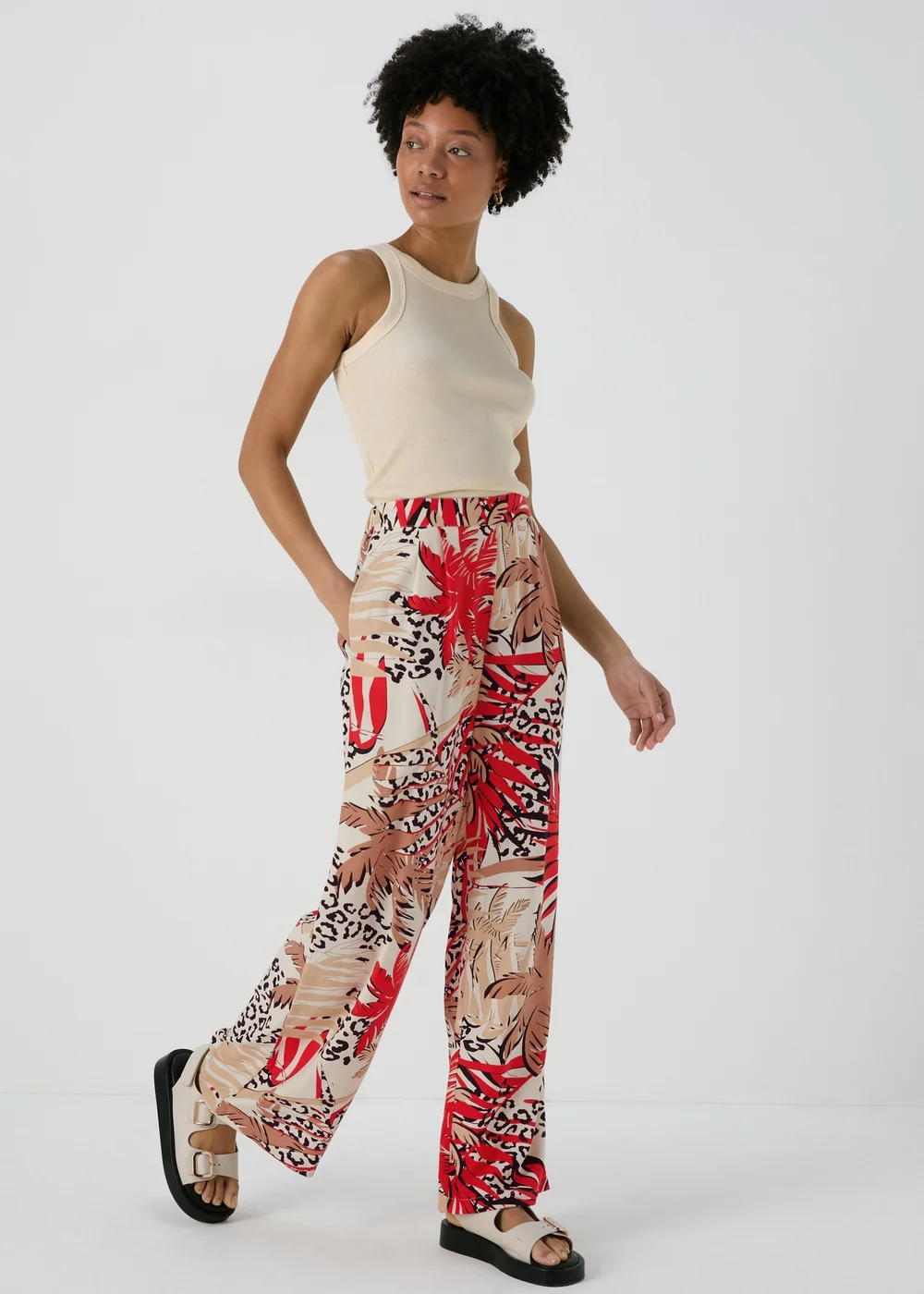 Multicolour Scarf Print Wide Leg Trousers - 8 Image 1