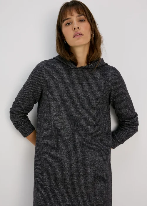 Grey Hooded Ribbed Dress - S Image 3