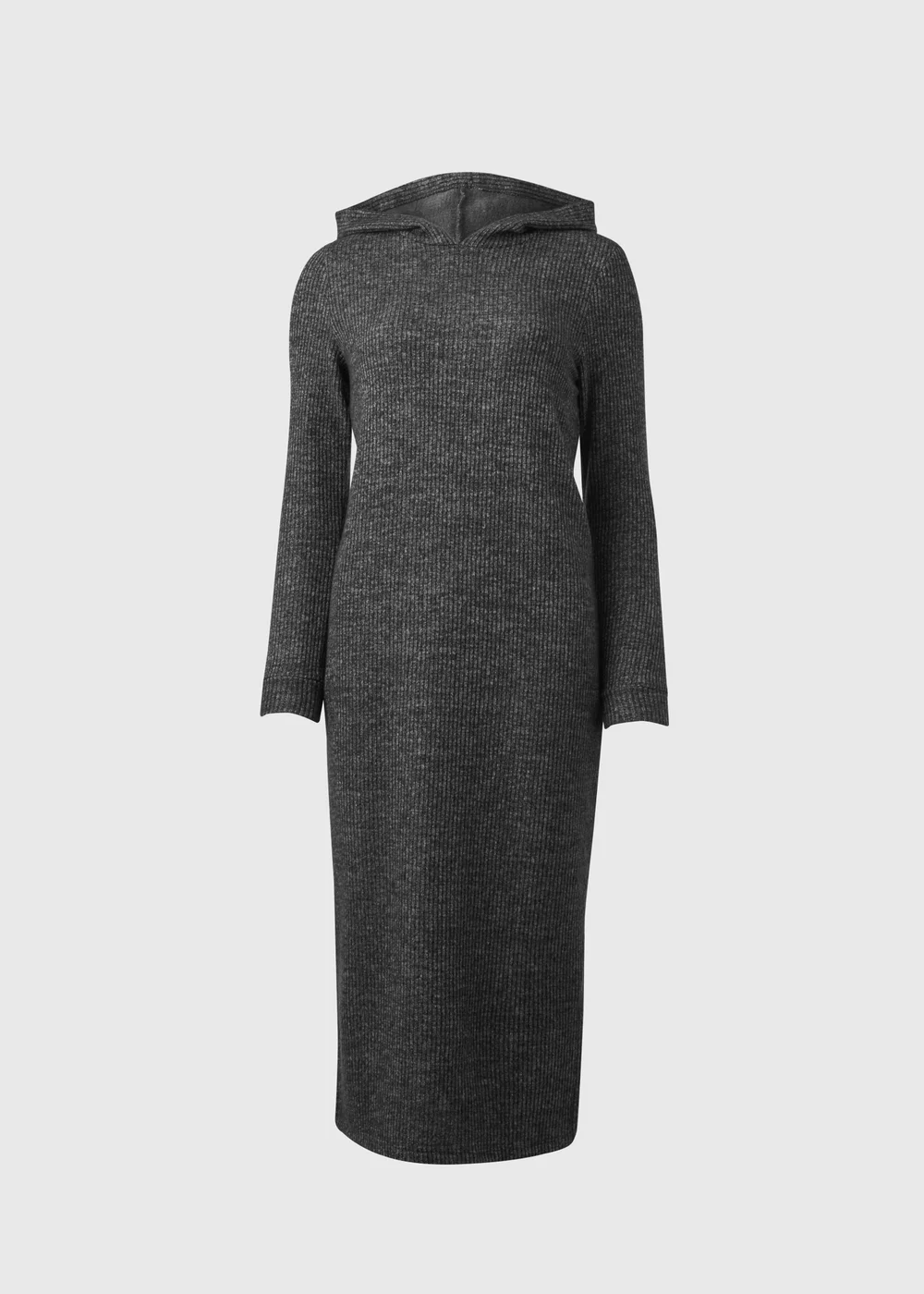 Grey Hooded Ribbed Dress - S Image 5