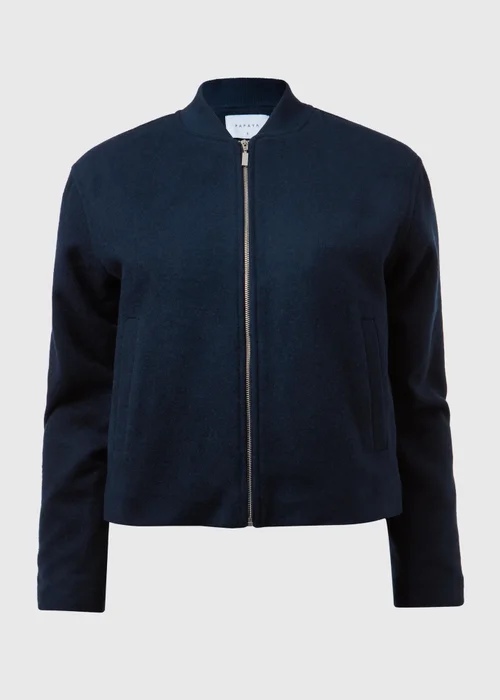 Navy Wool Look Bomber Jacket - 8 Image 5