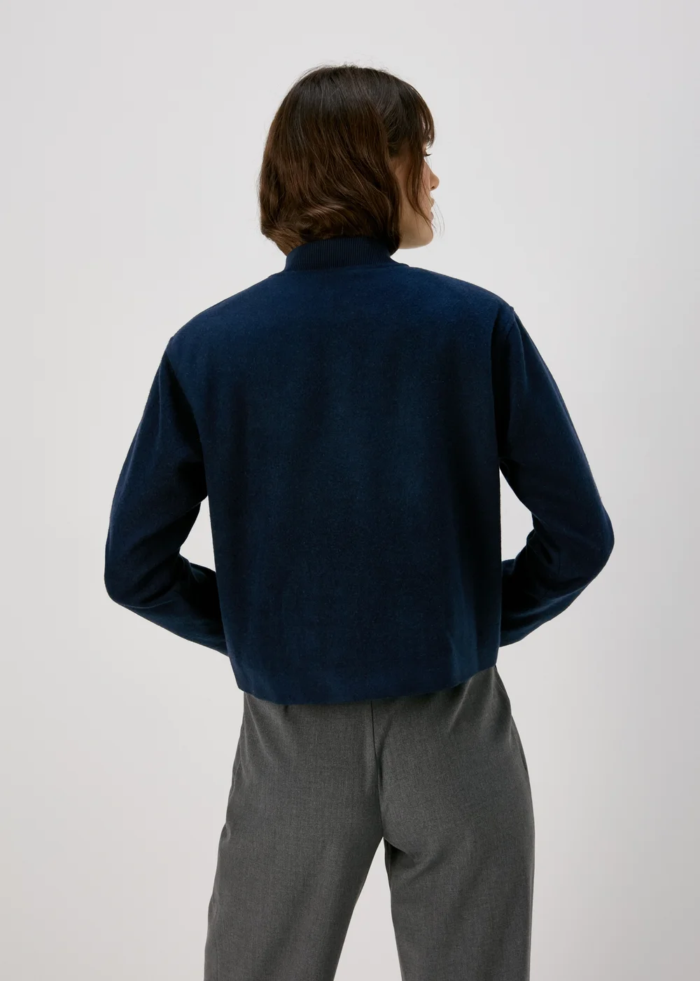 Navy Wool Look Bomber Jacket - 8 Image 2