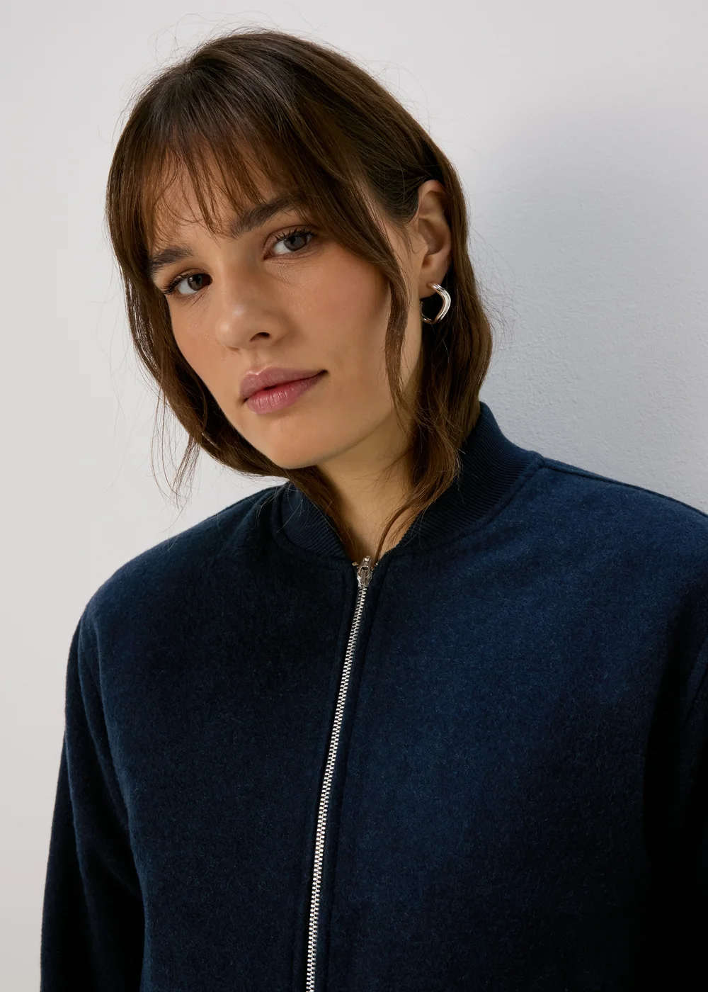 Navy Wool Look Bomber Jacket - 8 Image 3