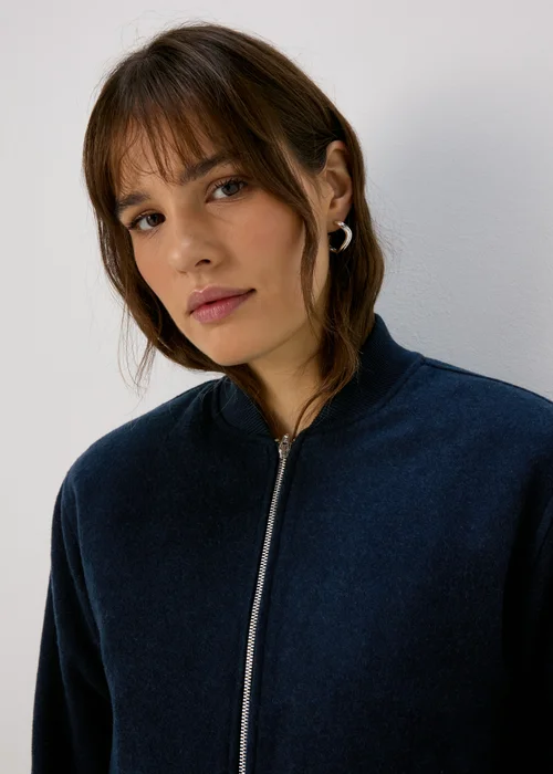 Navy Wool Look Bomber Jacket - 8 Image 3