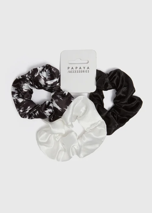 3 Pack Black & White Scrunchies - One Size Image 2