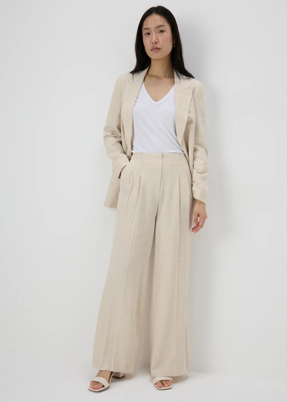Et Vous Beige Wide Leg Linen Trousers - 8 Image 4