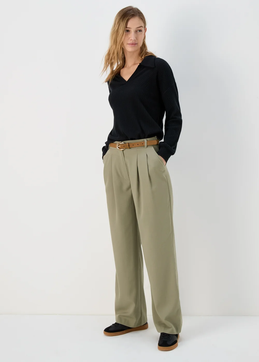 Khaki Wide Leg Trousers - 8 Image 4