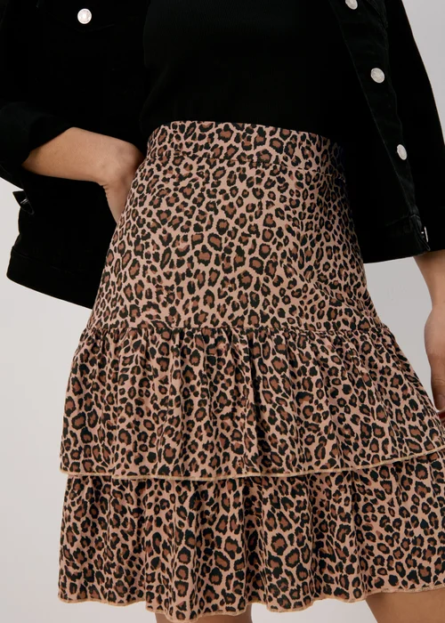 Papaya Brown Animal Print Tiered Jersey Mini Skirt - Size 8 Image 3