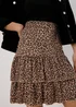 Papaya Brown Animal Print Tiered Jersey Mini Skirt - Size 8 Image 3