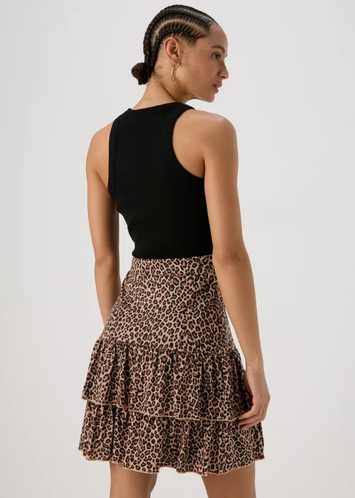 Papaya Brown Animal Print Tiered Jersey Mini Skirt - Size 8 Image 2