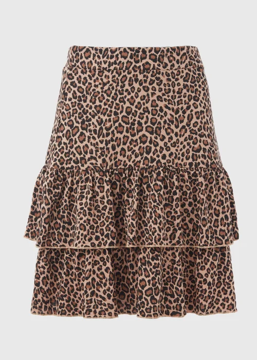 Papaya Brown Animal Print Tiered Jersey Mini Skirt - Size 8 Image 5