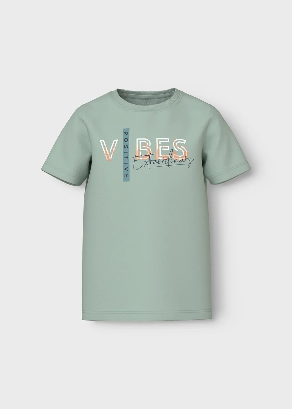 Name It Boys Teal Positive Vibes Slogan T-Shirt (6-12yrs) - 7 - 8 Years Image 1