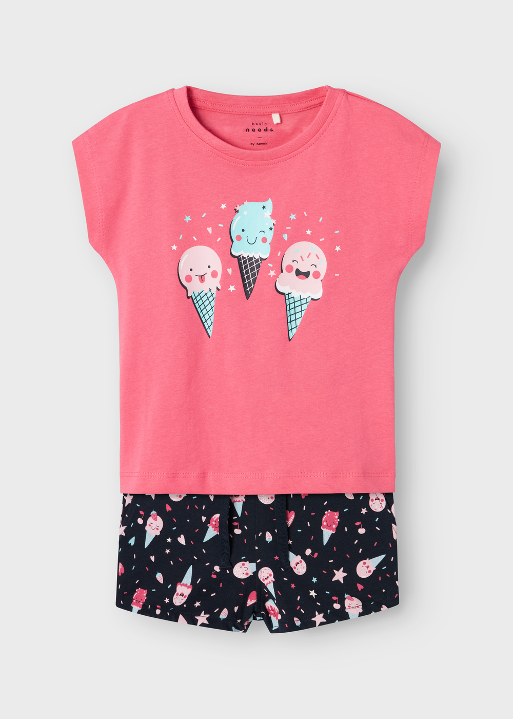 Name It Girl Pink Ice-Cream Top & Shorts Set (9mths-5yrs) - 9-12M Image 1