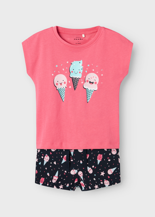 Name It Girl Pink Ice-Cream Top & Shorts Set (9mths-5yrs) - 9-12M Image 1