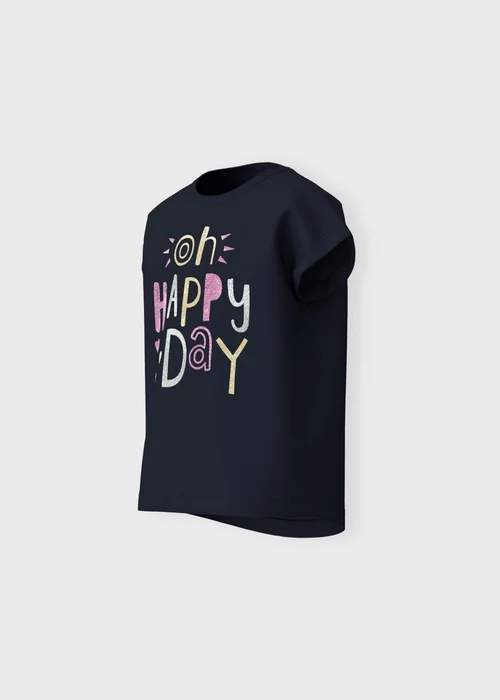 Name It Girls Black Happy Day T-Shirt (9mths-5yrs) - 9-12M Image 3