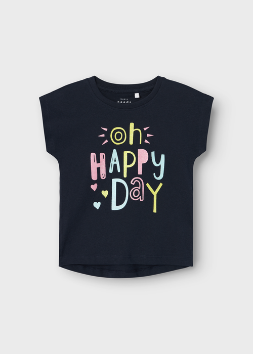 Name It Girls Black Happy Day T-Shirt (9mths-5yrs) - 9-12M Image 1