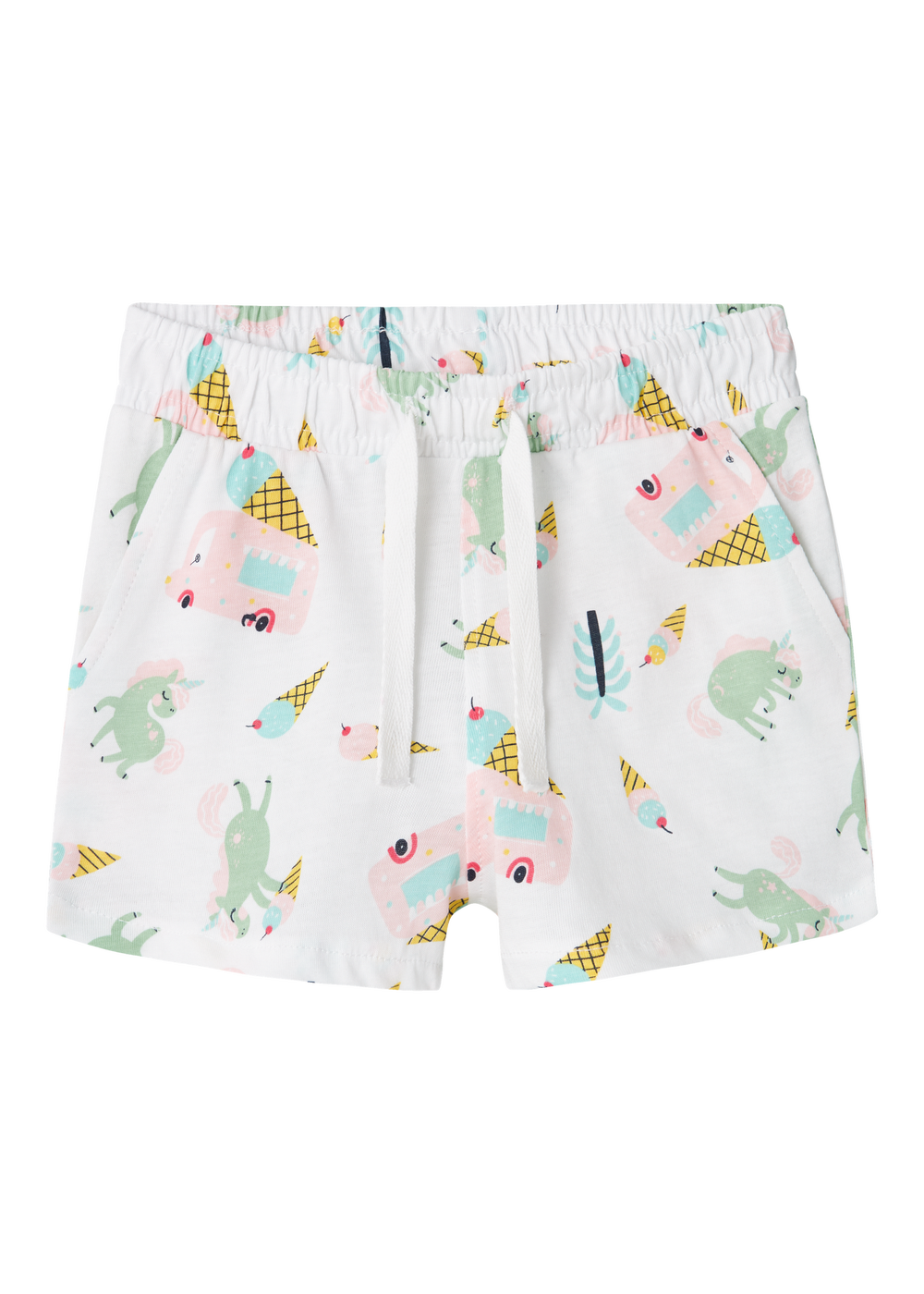 Name It Girls White Multicolour Print Shorts (9mths-5yrs) - 9-12M Image 5