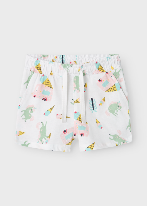 Name It Girls White Multicolour Print Shorts (9mths-5yrs) - 9-12M Image 1