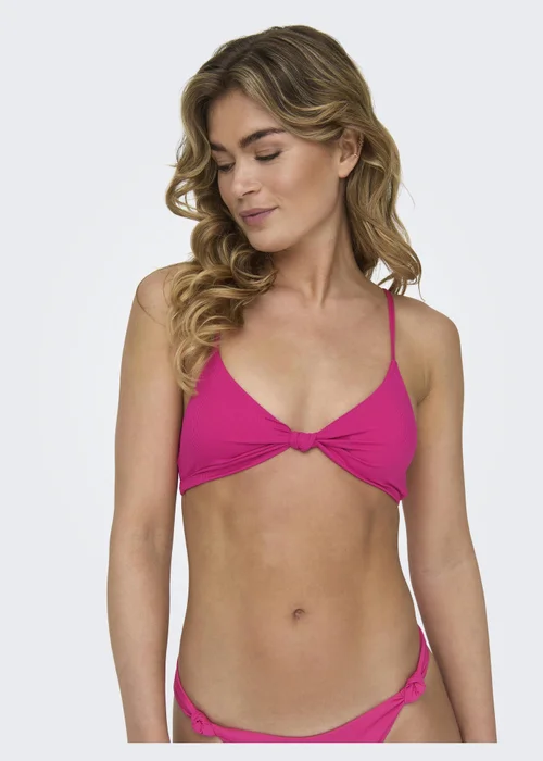 ONLY Pink Sienna Ribbed Knot Bikini Top - L Image 1