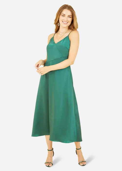 Yumi Green Satin Strappy Midi Dress - 8 Image 1