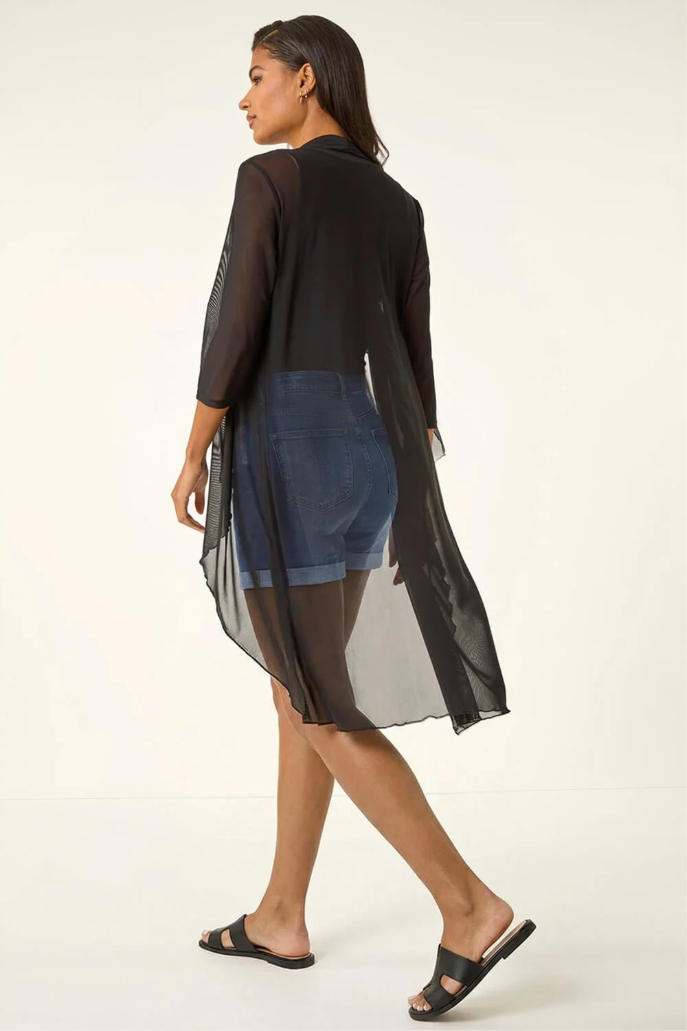 Roman Black 3/4 Sleeve Mesh Longline Kimono - 10 Image 3
