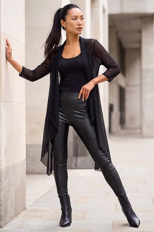 Roman Black 3/4 Sleeve Mesh Longline Kimono - 10 Image 2