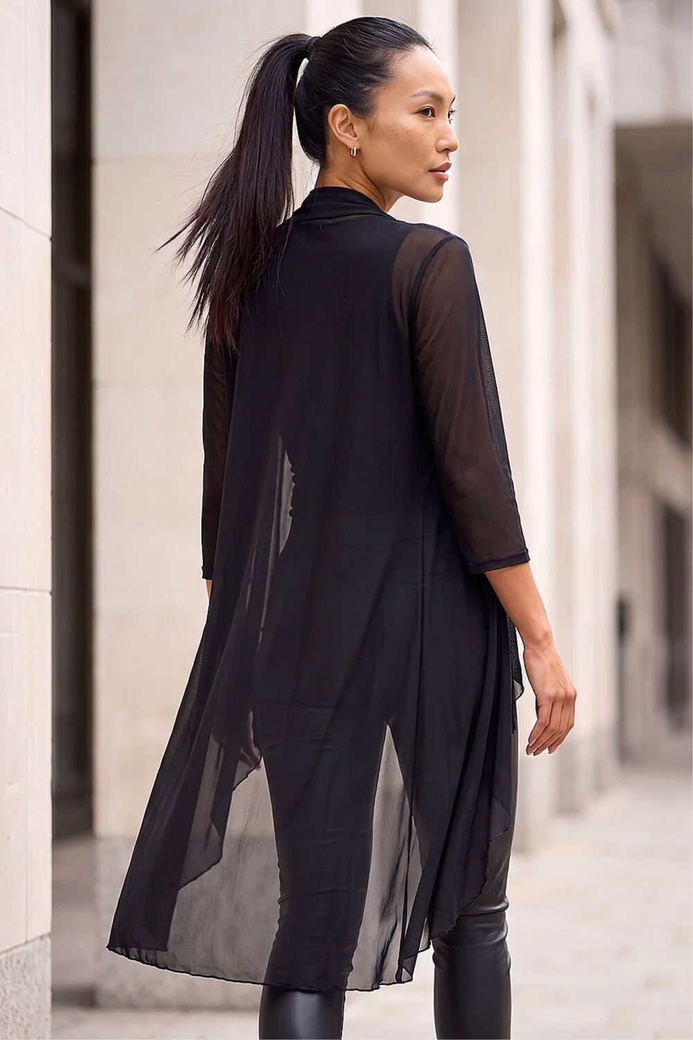 Roman Black 3/4 Sleeve Mesh Longline Kimono - 10 Image 3