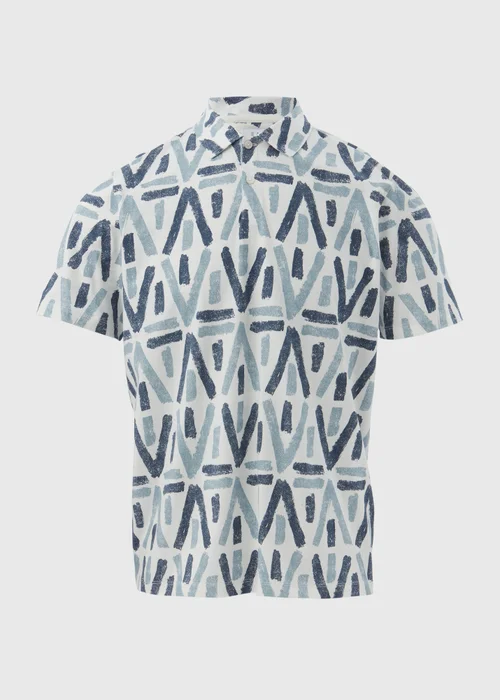 Blue & White Aztec Print Polo Shirt - S Image 5