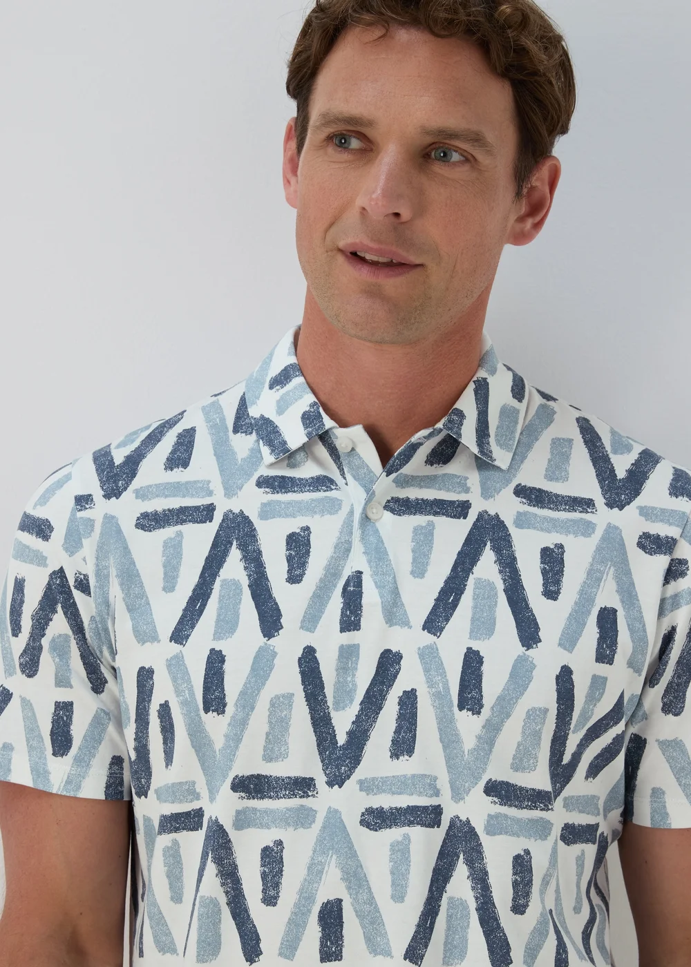 Blue & White Aztec Print Polo Shirt - S Image 3