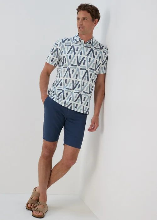 Blue & White Aztec Print Polo Shirt - S Image 4