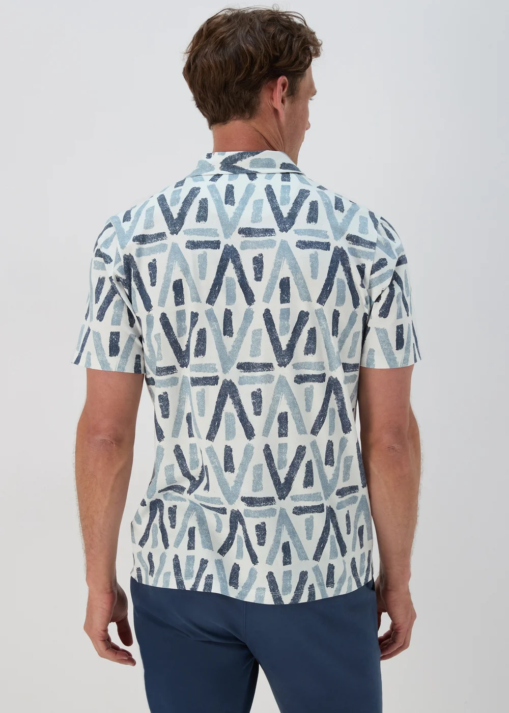 Blue & White Aztec Print Polo Shirt - S Image 2