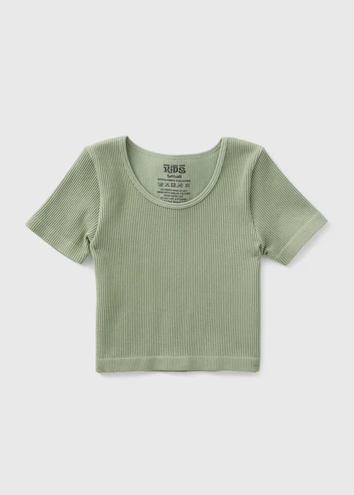 Girls Khaki Seamless Ribbed T-Shirt (7-15yrs) - Small Image 1