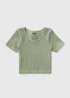 Girls Khaki Seamless Ribbed T-Shirt (7-15yrs) - Small Image 1