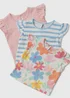 Baby 3 Pack Pink Blue & Cream Floral T-Shirts (Newborn-23mths) - Newborn Image 2