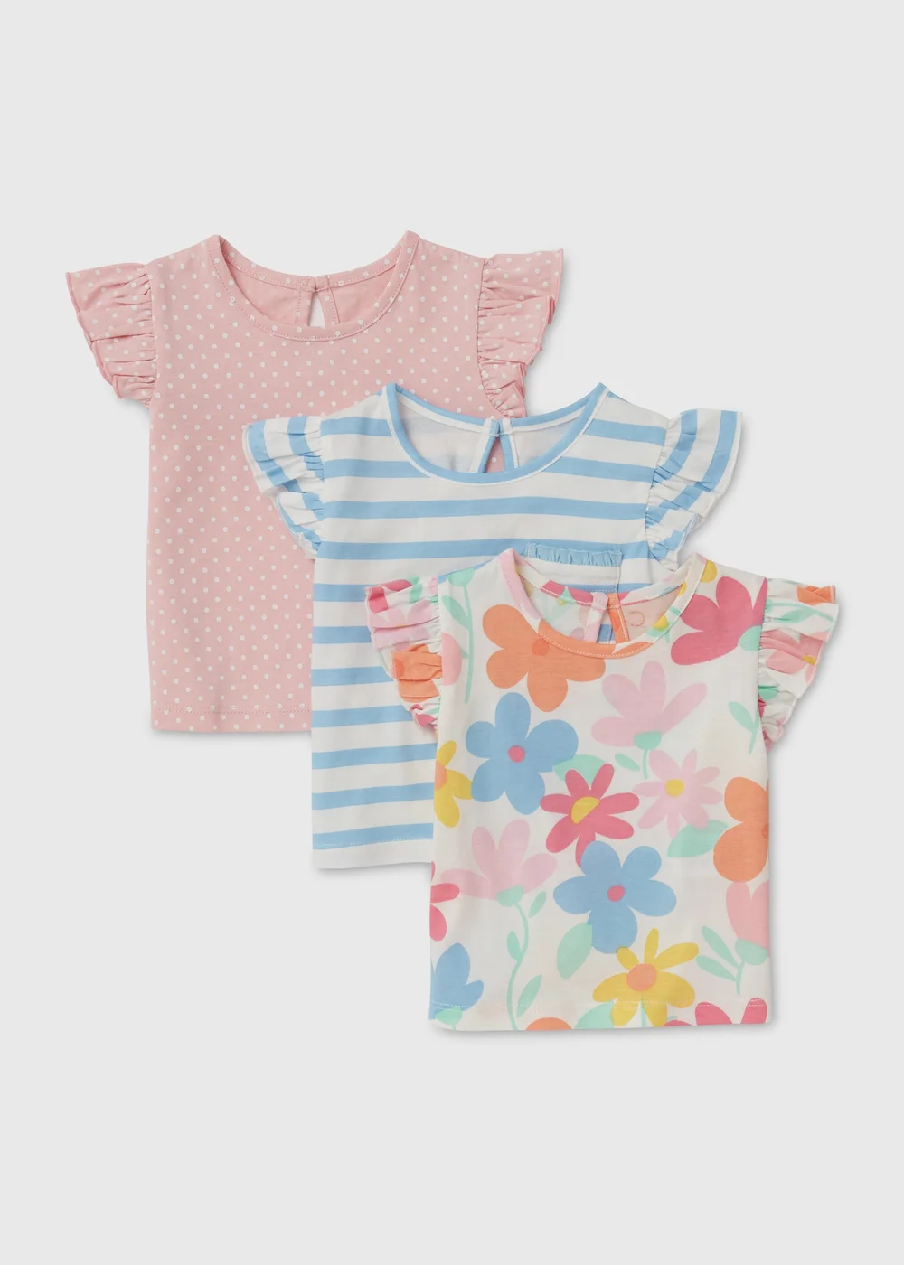 Baby 3 Pack Pink Blue & Cream Floral T-Shirts (Newborn-23mths) - Newborn Image 1