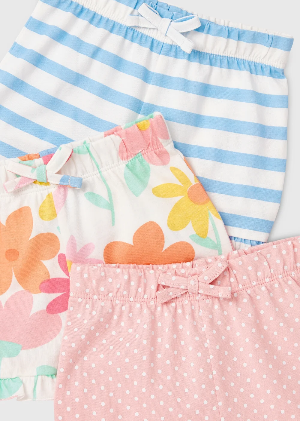 Baby 3 Pack Pink Blue & Cream Floral Shorts (Newborn-23mths) - 9-12 months Image 2
