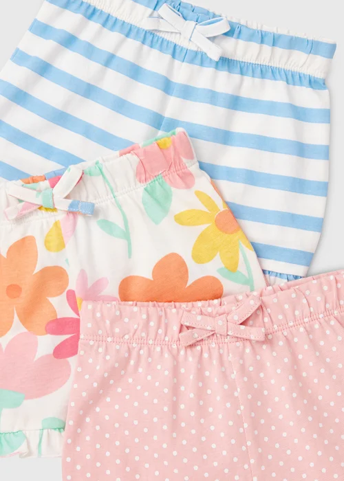 Baby 3 Pack Pink Blue & Cream Floral Shorts (Newborn-23mths) - 9-12 months Image 2