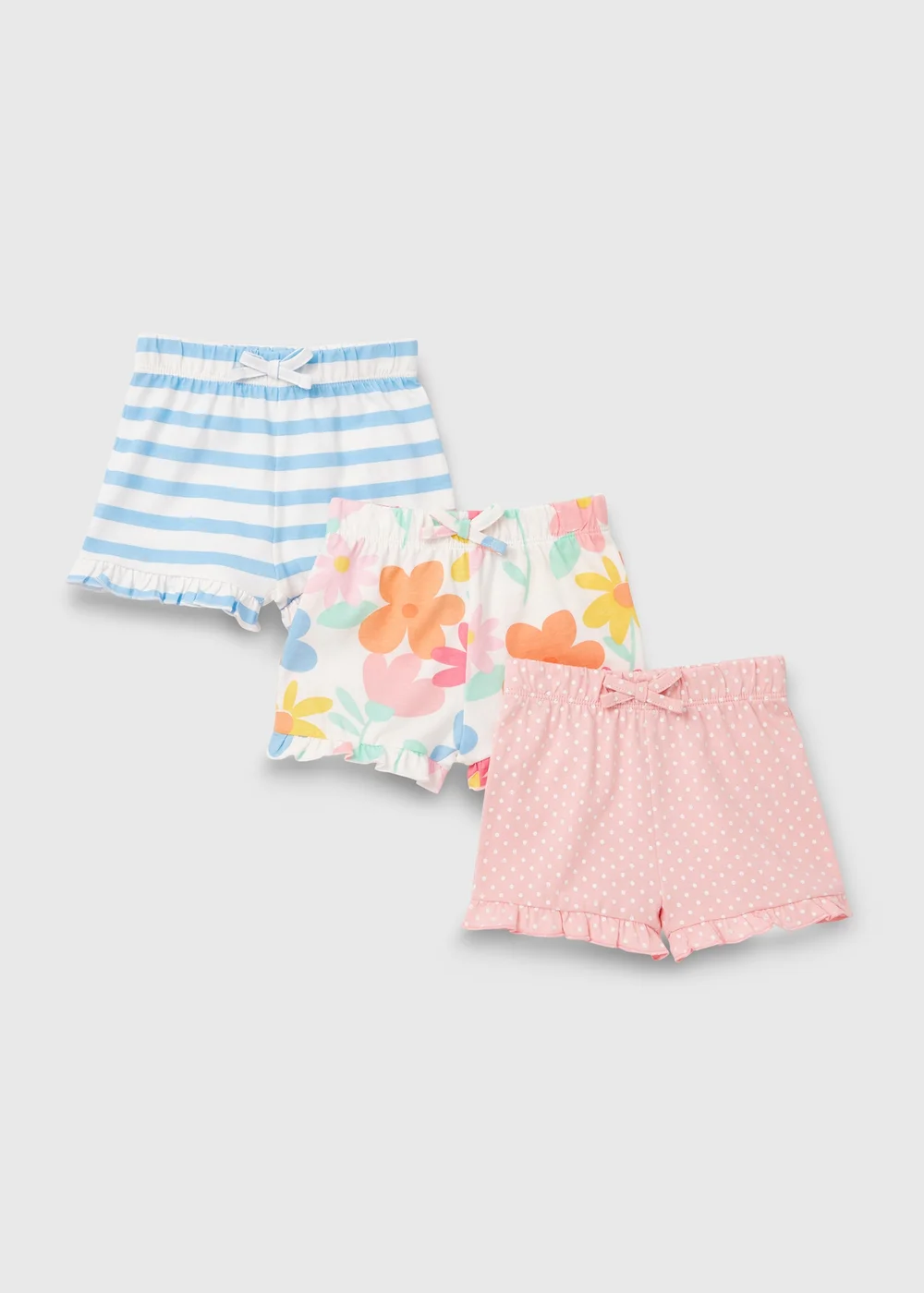 Baby 3 Pack Pink Blue & Cream Floral Shorts (Newborn-23mths) - 9-12 months Image 1