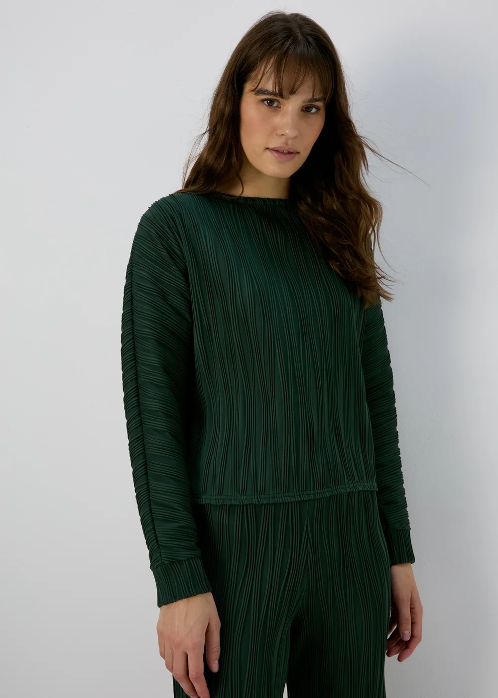 Green Textured Long Sleeve Top - 8 Image 1