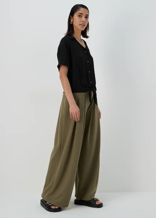 Khaki Pleated Front Jersey Trousers - 8 Image 1