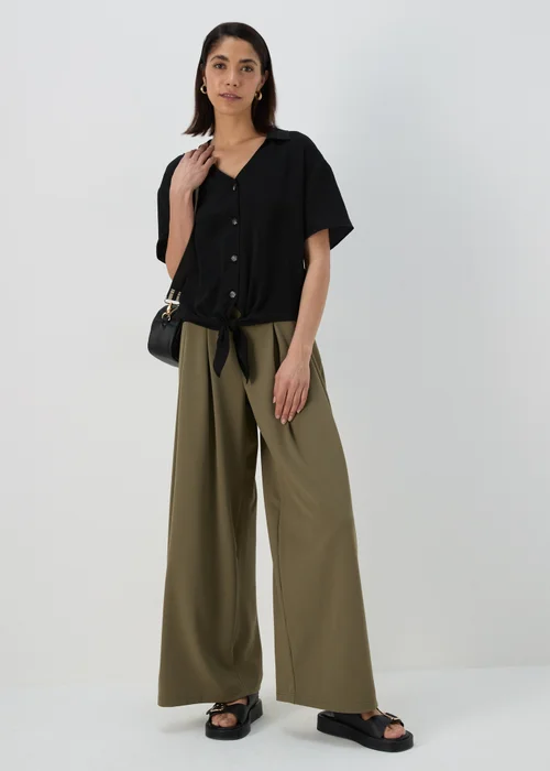 Khaki Pleated Front Jersey Trousers - 8 Image 4