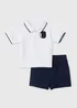 Baby White & Navy Boucle Badge Polo Shirt & Shorts Set (Newborn-23mths) - Age 0 - 3 Months Image 1