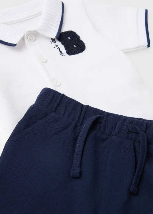 Baby White & Navy Boucle Badge Polo Shirt & Shorts Set (Newborn-23mths) - Age 0 - 3 Months Image 2