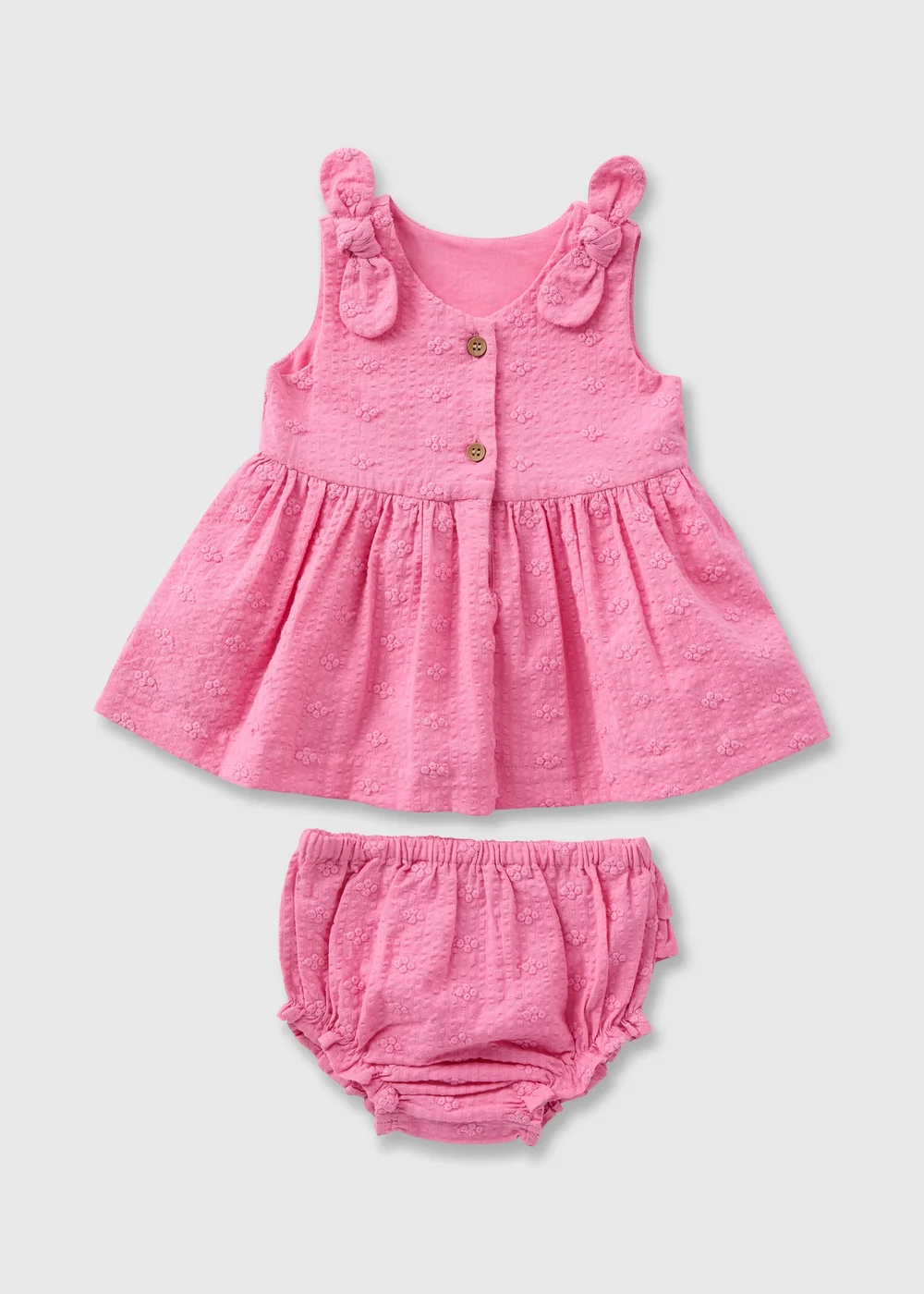 Baby Pink Bow Shoulder Dress & Knickers Set (Newborn-23mths) - Age 0 - 3 Months Image 1