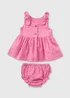 Baby Pink Bow Shoulder Dress & Knickers Set (Newborn-23mths) - Age 0 - 3 Months Image 1
